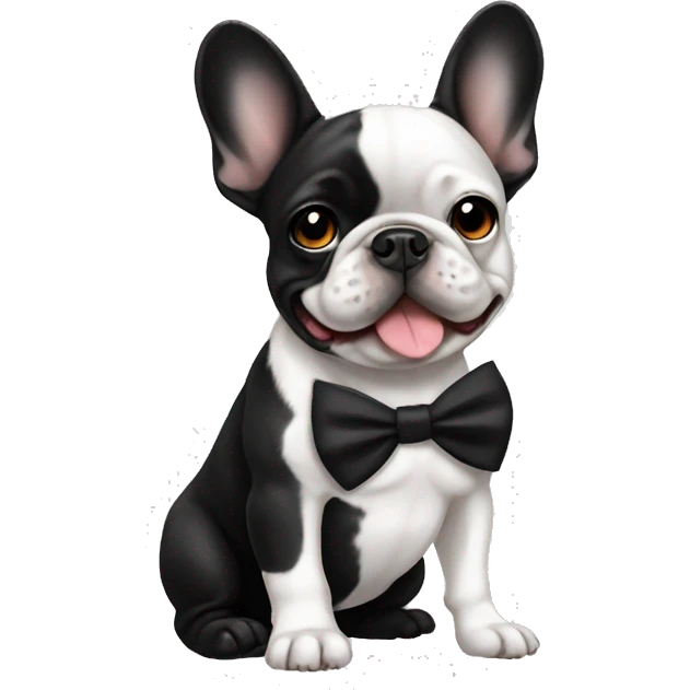 black white frenchie with a bow emoji