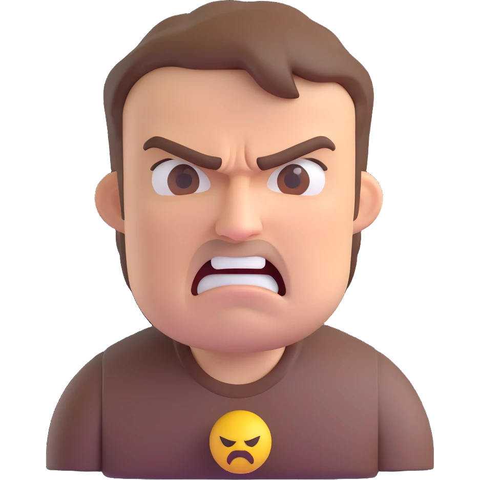 middle-aged man with short brown hair and angry expression, 3D emoji style emoji