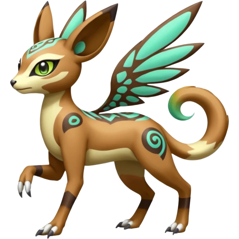 Tribal Colorful Exotic Fionbri-Trico-Kalon-Falvie-Vernid-Meloetta-Pokémon-Fakémon-Digimon-Spectrobe-hybrid-fusion, full body emoji