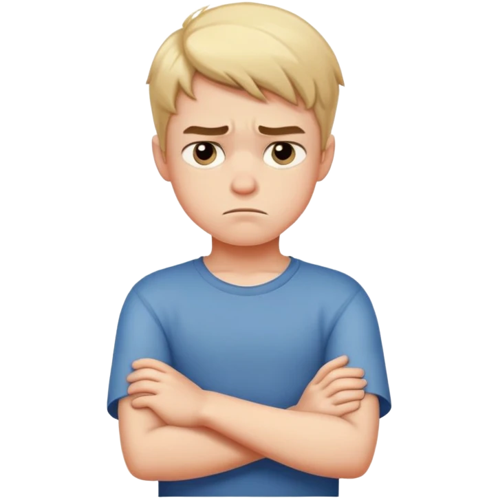 a boy sulking with his arms crossed emoji