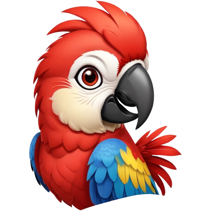 cinematic-cute-macaw-portrait-emoji,-head-tilted-playfully-and-inquisitively,-with-a-dazzling-red-plumage-and-round,-sparkling-eyes-filled-with-charm,-simplified-yet-irresistibly-adorable-features,-highly-detailed emoji