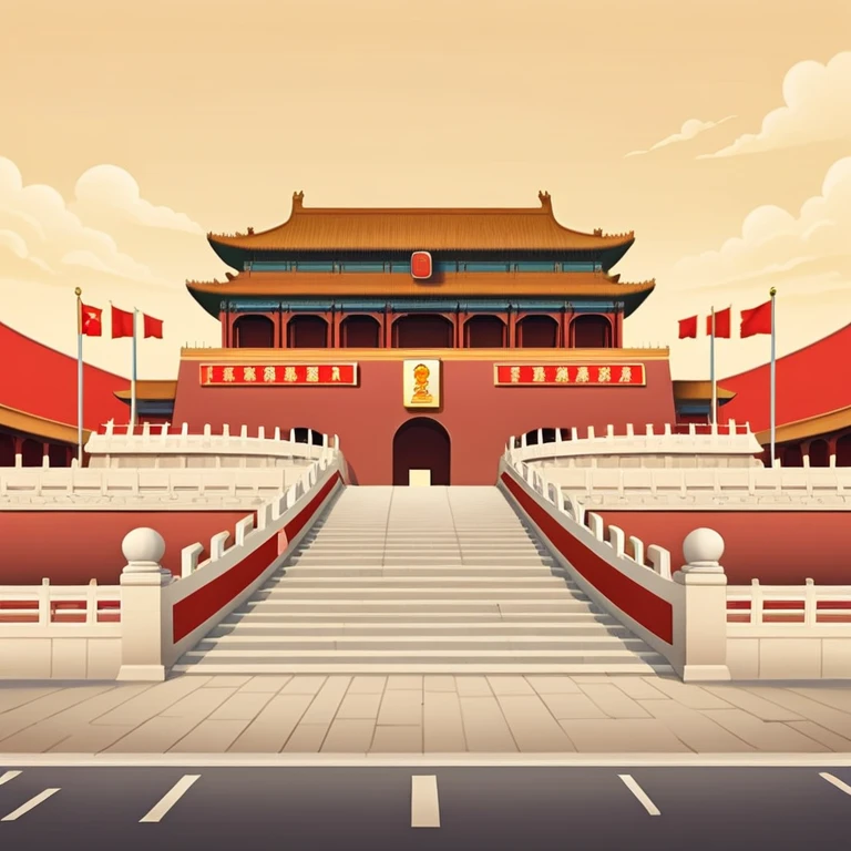 Tiananmen Square in Beijing with traditional Chinese architecture gate, sunny day, travel landmark illustration emoji
