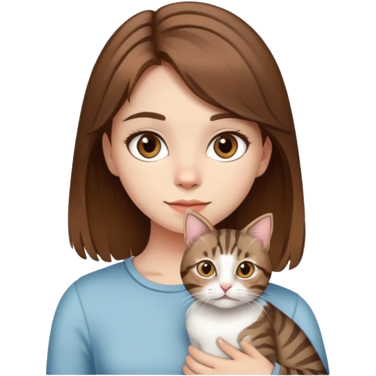 a girl cute brown hair and brown eyes and white skin with a cat Tabby medium emoji
