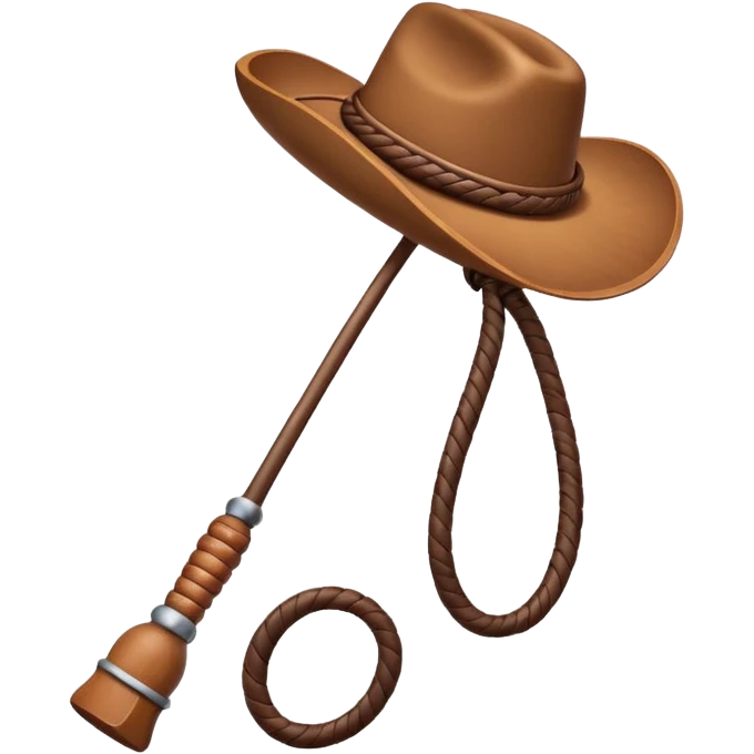 cowboy whip object icon, coiled leather whip, wooden handle, western style, 3D cartoon, mobile game icon style, centered, clean background, soft shadow, no text, no watermark
 emoji