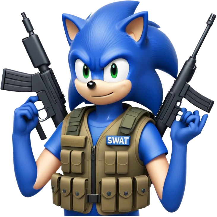 Sonic the hedgehog on swat with a rifle emoji