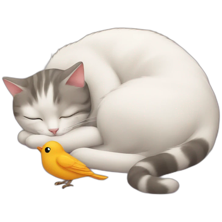 Cat sleeping with a bird emoji