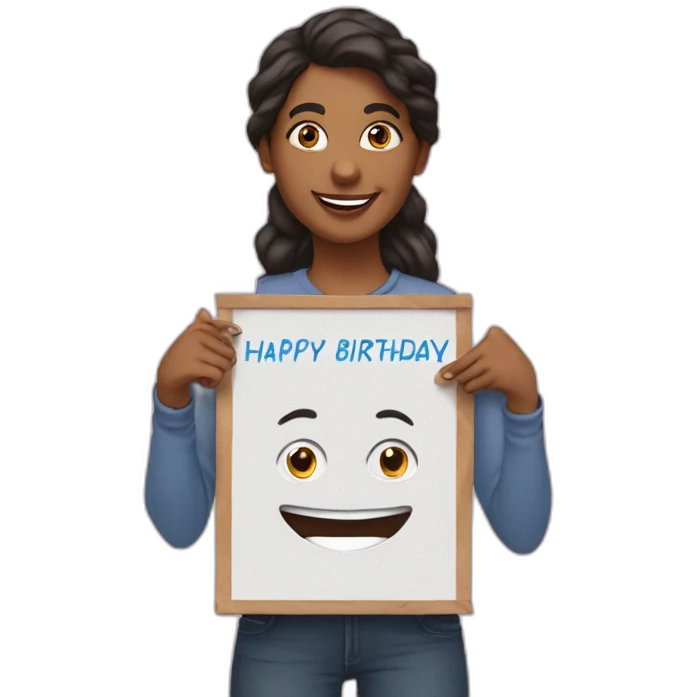 Person holding a sign that says “Happy Birthday Priya” emoji