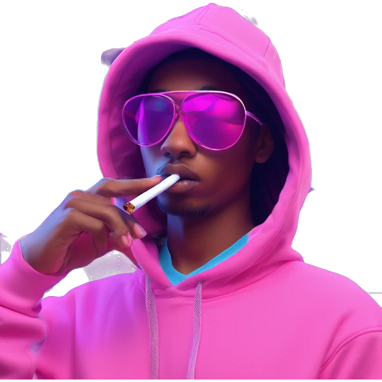 Multicoloured neon Vaporwave person smoking wearing hoodie dancing hip hop bucket hat tropical Skater fashion aesthetic baggy clothes graphic t shirt 420 emoji
