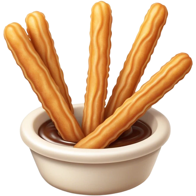 Cinematic Realistic Churros Dessert Emoji, showcasing crispy, golden-brown fried dough sticks dusted with sugar rendered with lifelike detail and warm, inviting lighting. emoji