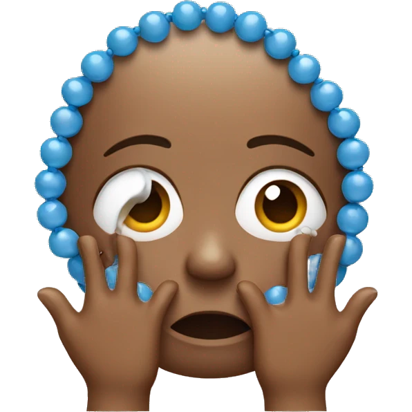 Crying face holding  hands with beads  emoji