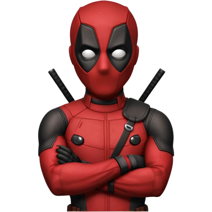 Deadpool with crossed arms, looking mischievous emoji