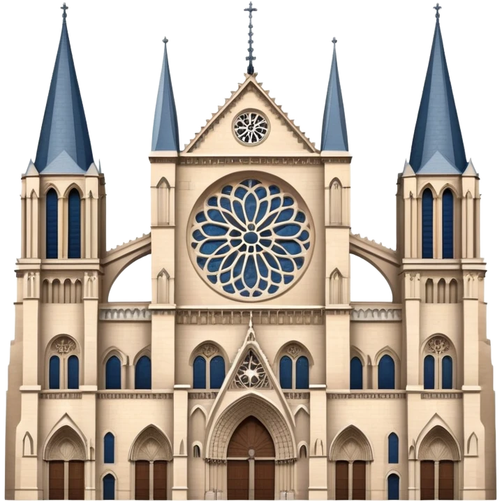 Notre Dame Cathedral in Paris with its iconic Gothic architecture, twin towers, and rose window emoji