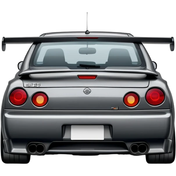 Nissan R32 Skyline GTR car in gunmetal gray, emoji style, rear view, detailed, no text emoji
