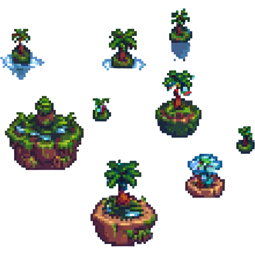 dream, pixel art, floating islands, whimsical colors emoji