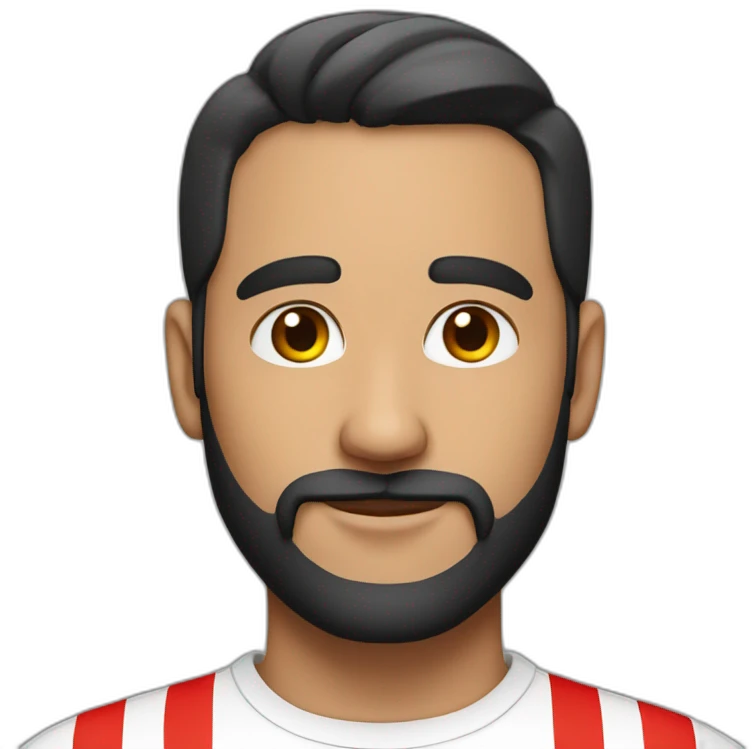 A latin man 30 years old with a beard wearing a white shirt with vertical stripes in red, white and black emoji