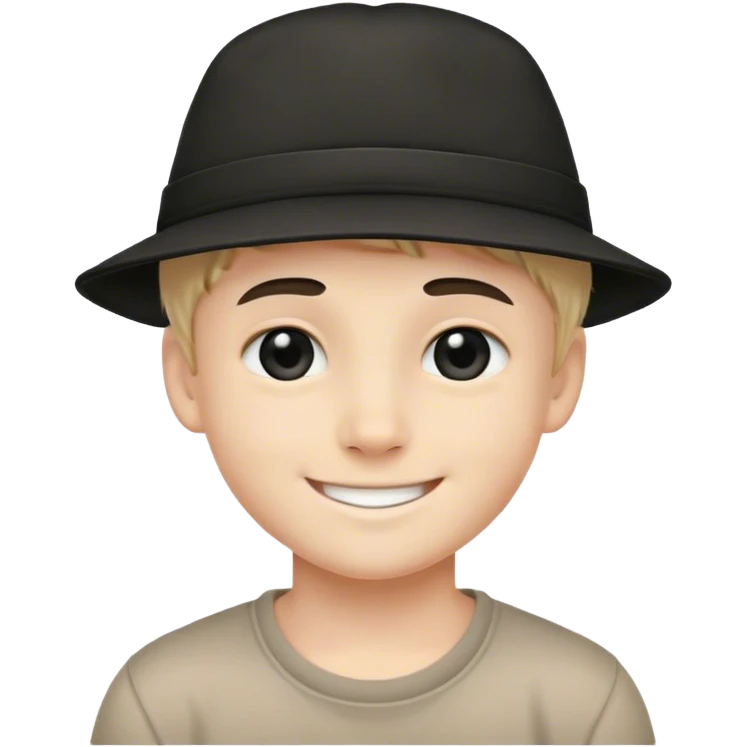 smiling boy in hat with all black eyes  emoji