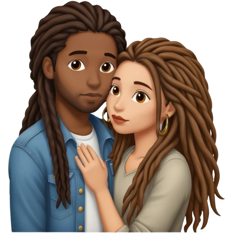 Latina Woman with long hair kissing a young black guy with dreads no beard emoji