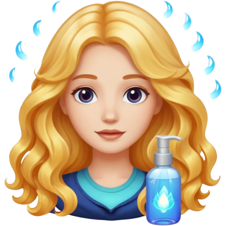 menina branca com cabelos longos ondulados cuidando dos cabelos e brilho ao redor emoji