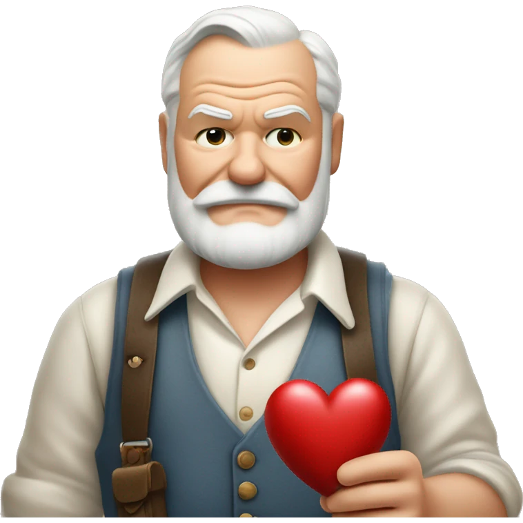 Ernest Hemingway holds a heart in his hand emoji
