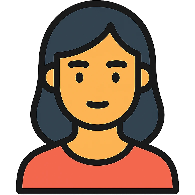 headshot of a dark haired woman, icon style, color outlined emoji