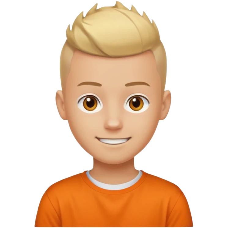 Blonde Buzzcut And Brown Mohawk. Amber Eye. Orange Tshirt. White Sleeve. Teenage Boy emoji