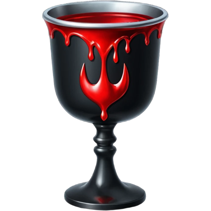 Dark gothic chalice with red liquid dripping, iOS emoji style, clean lines, high contrast emoji