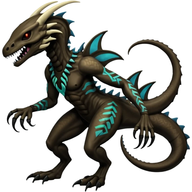 Venom-Fionbri-Vernid-Marowak-Salandit-Xenomorph-hybrid-fantasy-creature (full body) with tribal markings and glowing patterns and scales emoji