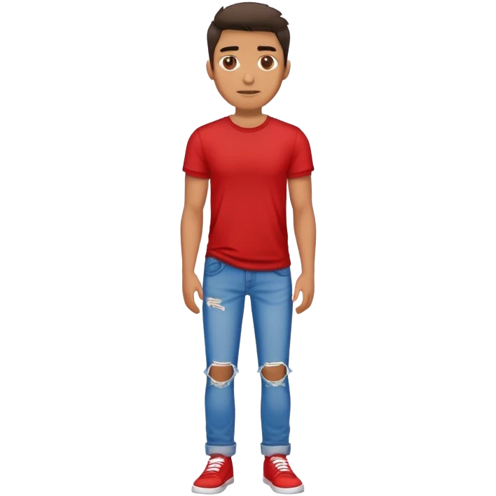 a man in a red shirt and blue ripped jeans emoji