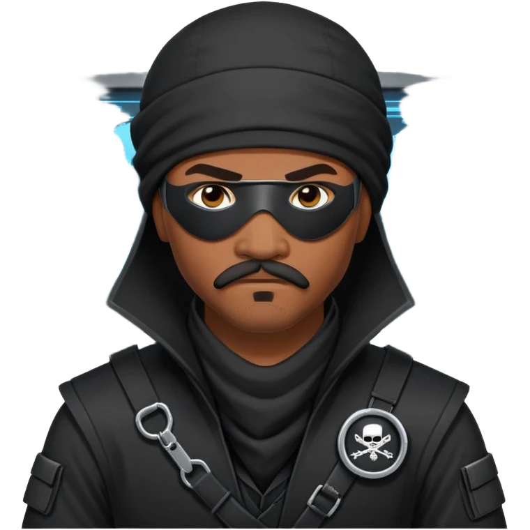 african-american mustache mercenary black asymmetrical eyepatch ninja hacker terminal command center emoji
