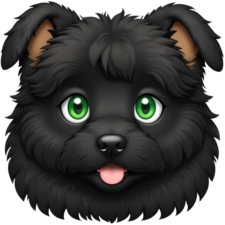 Black doodle dog with green eyes emoji