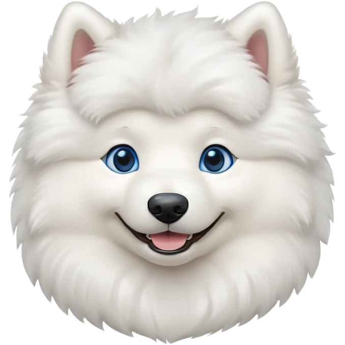 fluffy white Samoyed dog with blue eyes, smiling emoji