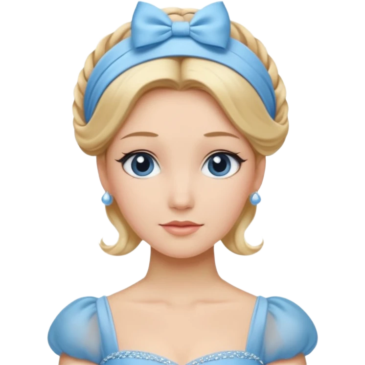 cendrillon on voit juste le buste elle est blonde avec les cheveux releve et un serre tete bleu ciel et elle porte une robe de soirée bleu ciel emoji