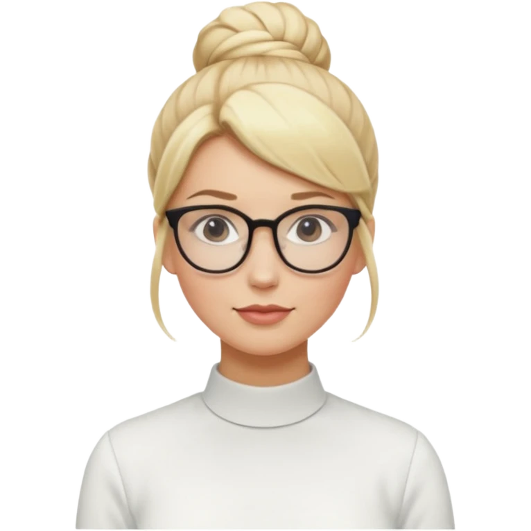 Blonde Women with Bun, Office Woman – tight blonde high bun, glasses, white blouse, confident look. emoji