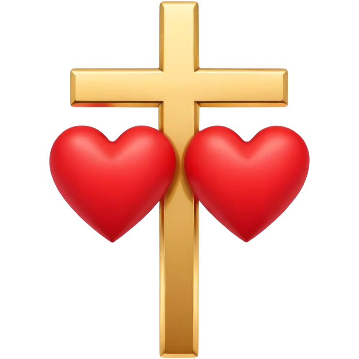 TWO red  hearts around a simple gold cross  emoji