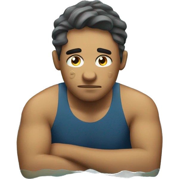 Tired and unsatisfied swimmer after his workout in the swimming pool emoji