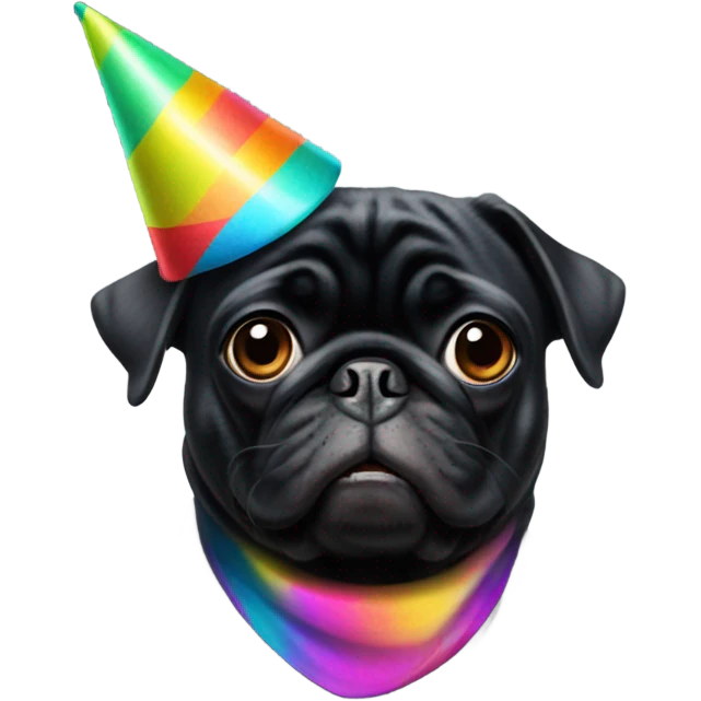 black pug with a party hat emoji