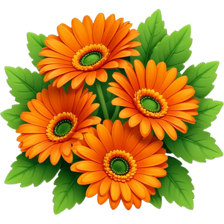 bouquet Vibrant Orange Gerbera Daisy, luxuriant, leaf, bud emoji