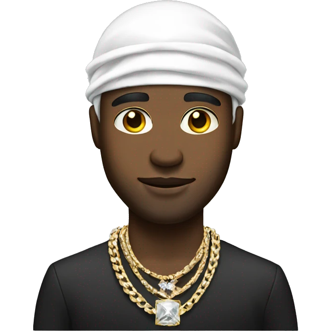 a black rich man wearing a white durag and diamond chains emoji