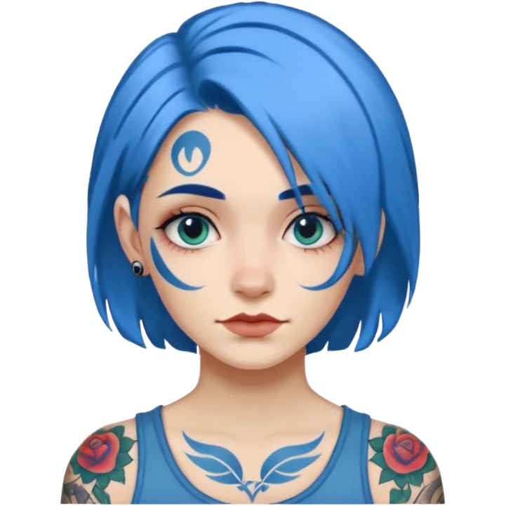 woman with blue hair and a face tattoo emoji