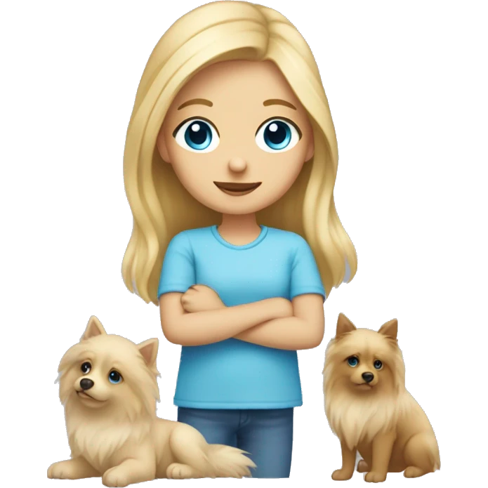 Blonde girl blue eyes holding spitz  emoji