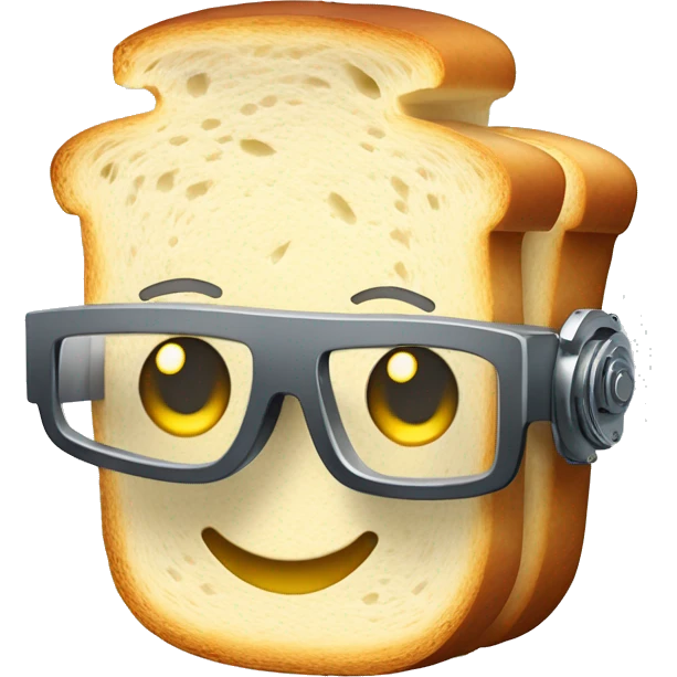 Robotic Cyborg slice of bread with fair skin, flat top haircut, rectangular glasses, circuits and smiling  emoji