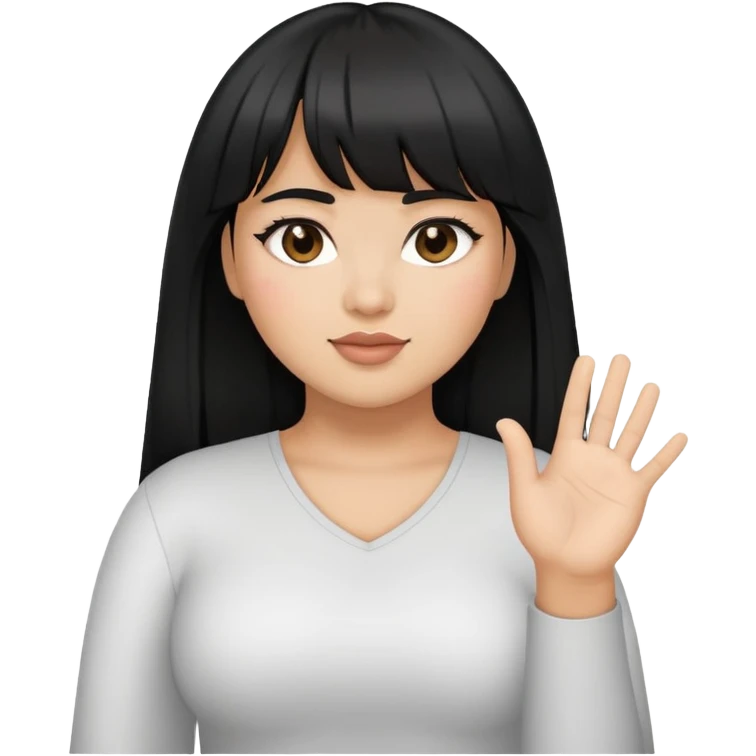 Latina girl with bangs black long hair plus size with raised hand emoji