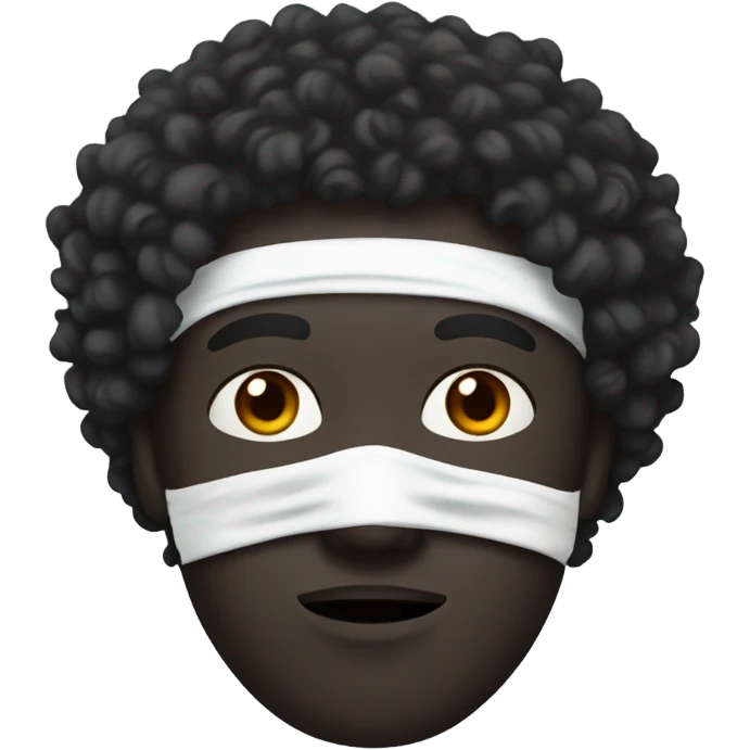 A man with black skin and curly hair wearing a white mask
 emoji
