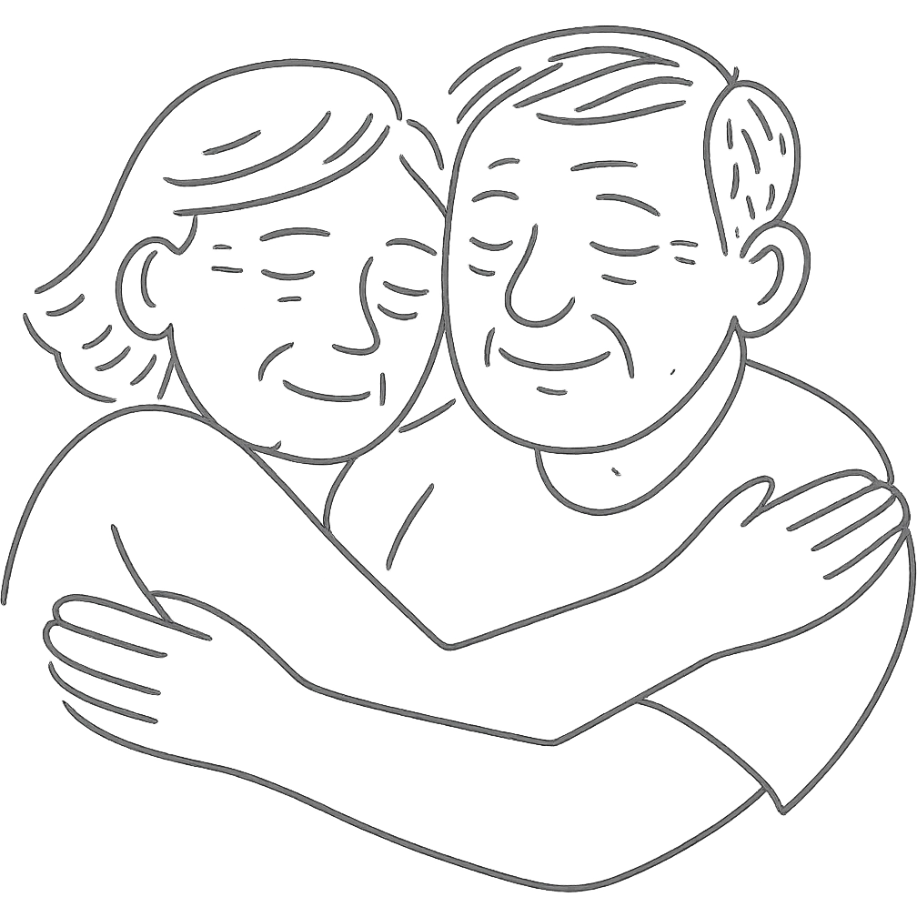 Make the couple look older with gray hair and subtle wrinkles, preserving the minimalistic hand drawn style and transparent background. emoji