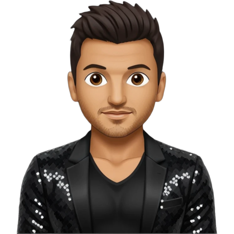 Peter Andre with dark brown hair, black sequin outfit emoji