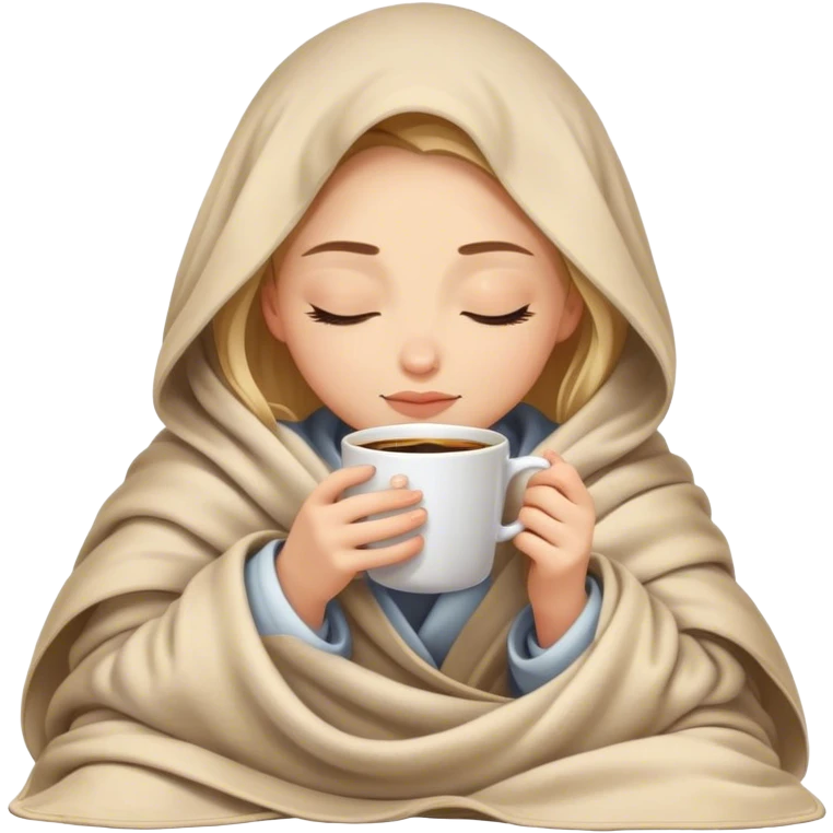 girl inside a blanket sipping coffee eyes closed emoji