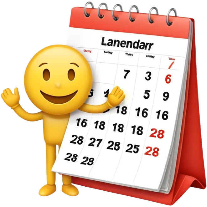 A smiley face emoji standing next to a calendar emoji
