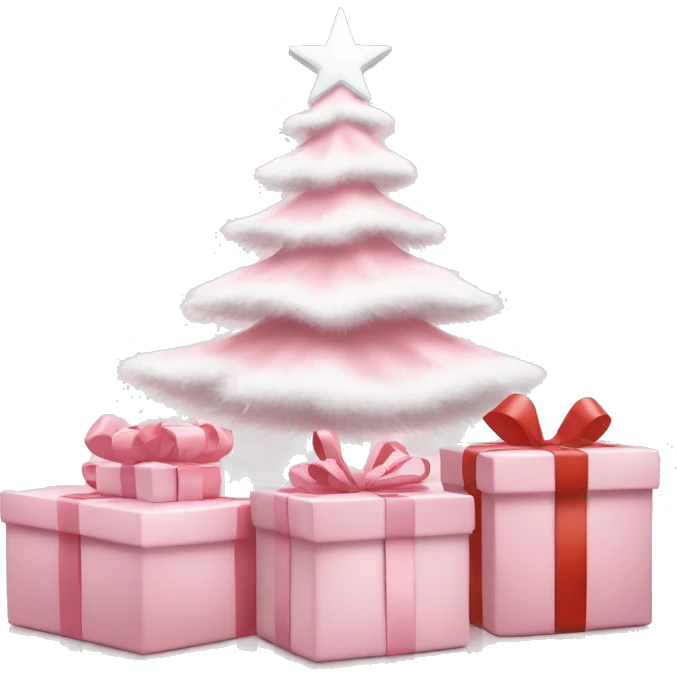 Light pink Christmas gifts under a white Christmas tree  emoji