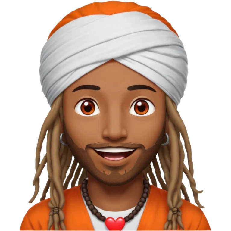 Brownskin man with long dreadlocks orange shirt add white dubai turban add red heart in both of his eyes mouth open  emoji