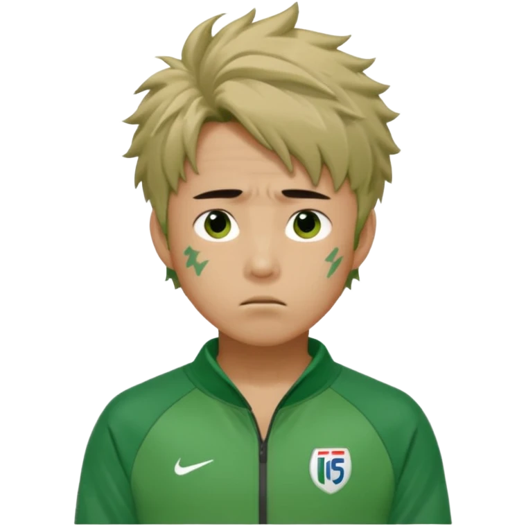 Draw Seong Gi-hun (Player 456) with messy hair, green tracksuit & tired but hopeful expression. emoji